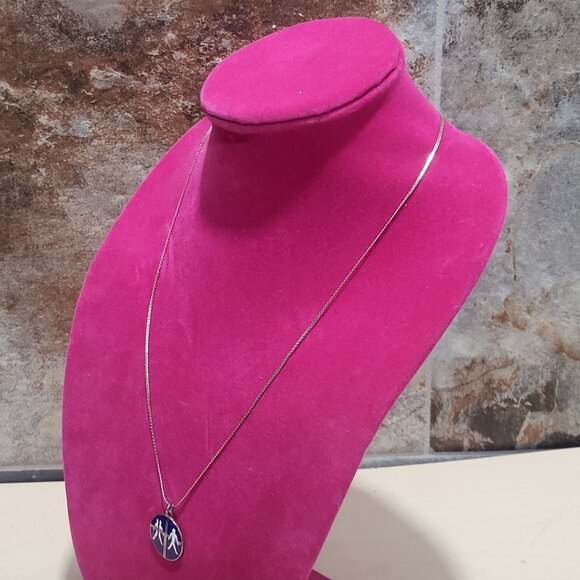 Silver Toned Necklace Round Dark Blue Steven Ministries Pendant - Picture 5 of 9